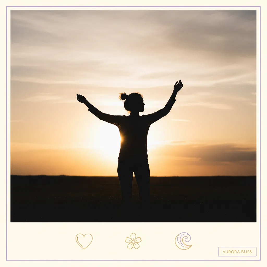 Anonymous silhouette against golden sunset sky with arms raised - food supplement for active lifestyle